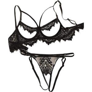 Sexy Underwire Floral Lace Sheer Lingerie Set for Women